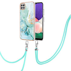 Coque Silicone Motif Fantaisie Souple Couleur Unie Etui Housse avec Laniere Strap Y05B pour Samsung Galaxy A22 5G Vert