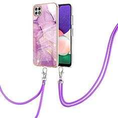 Coque Silicone Motif Fantaisie Souple Couleur Unie Etui Housse avec Laniere Strap Y05B pour Samsung Galaxy A22 5G Violet Clair