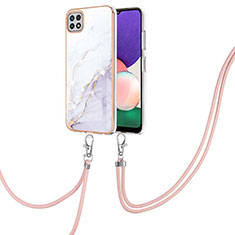 Coque Silicone Motif Fantaisie Souple Couleur Unie Etui Housse avec Laniere Strap Y05B pour Samsung Galaxy A22s 5G Blanc