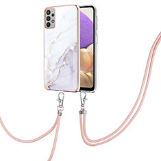 Coque Silicone Motif Fantaisie Souple Couleur Unie Etui Housse avec Laniere Strap Y05B pour Samsung Galaxy A23 4G Blanc