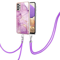 Coque Silicone Motif Fantaisie Souple Couleur Unie Etui Housse avec Laniere Strap Y05B pour Samsung Galaxy A23 4G Violet Clair