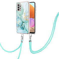 Coque Silicone Motif Fantaisie Souple Couleur Unie Etui Housse avec Laniere Strap Y05B pour Samsung Galaxy A32 4G Vert