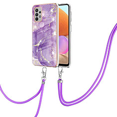 Coque Silicone Motif Fantaisie Souple Couleur Unie Etui Housse avec Laniere Strap Y05B pour Samsung Galaxy A32 4G Violet