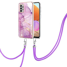 Coque Silicone Motif Fantaisie Souple Couleur Unie Etui Housse avec Laniere Strap Y05B pour Samsung Galaxy A32 4G Violet Clair