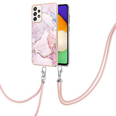 Coque Silicone Motif Fantaisie Souple Couleur Unie Etui Housse avec Laniere Strap Y05B pour Samsung Galaxy A52 4G Rose