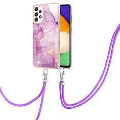 Coque Silicone Motif Fantaisie Souple Couleur Unie Etui Housse avec Laniere Strap Y05B pour Samsung Galaxy A52 4G Violet Clair