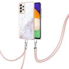 Coque Silicone Motif Fantaisie Souple Couleur Unie Etui Housse avec Laniere Strap Y05B pour Samsung Galaxy A52s 5G Blanc