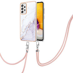 Coque Silicone Motif Fantaisie Souple Couleur Unie Etui Housse avec Laniere Strap Y05B pour Samsung Galaxy A72 4G Blanc