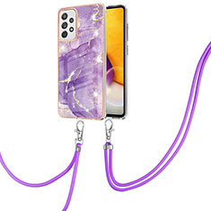 Coque Silicone Motif Fantaisie Souple Couleur Unie Etui Housse avec Laniere Strap Y05B pour Samsung Galaxy A72 4G Violet