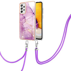 Coque Silicone Motif Fantaisie Souple Couleur Unie Etui Housse avec Laniere Strap Y05B pour Samsung Galaxy A72 4G Violet Clair