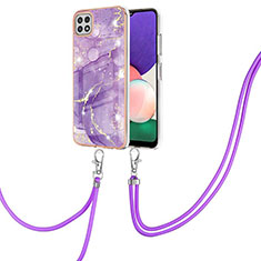 Coque Silicone Motif Fantaisie Souple Couleur Unie Etui Housse avec Laniere Strap Y05B pour Samsung Galaxy F42 5G Violet