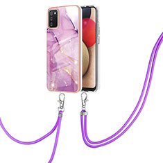 Coque Silicone Motif Fantaisie Souple Couleur Unie Etui Housse avec Laniere Strap Y05B pour Samsung Galaxy M02s Violet Clair