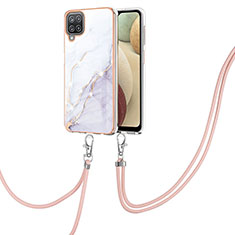 Coque Silicone Motif Fantaisie Souple Couleur Unie Etui Housse avec Laniere Strap Y05B pour Samsung Galaxy M12 Blanc