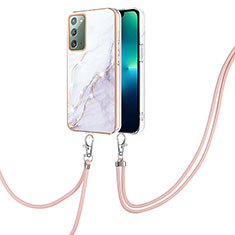 Coque Silicone Motif Fantaisie Souple Couleur Unie Etui Housse avec Laniere Strap Y05B pour Samsung Galaxy Note 20 5G Blanc