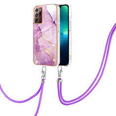 Coque Silicone Motif Fantaisie Souple Couleur Unie Etui Housse avec Laniere Strap Y05B pour Samsung Galaxy Note 20 Ultra 5G Violet Clair