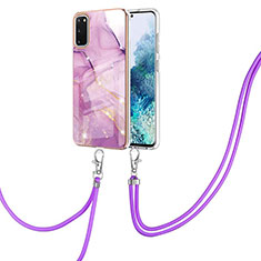 Coque Silicone Motif Fantaisie Souple Couleur Unie Etui Housse avec Laniere Strap Y05B pour Samsung Galaxy S20 5G Violet Clair