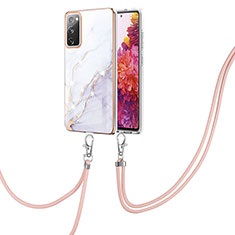 Coque Silicone Motif Fantaisie Souple Couleur Unie Etui Housse avec Laniere Strap Y05B pour Samsung Galaxy S20 FE (2022) 5G Blanc