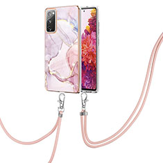 Coque Silicone Motif Fantaisie Souple Couleur Unie Etui Housse avec Laniere Strap Y05B pour Samsung Galaxy S20 FE 4G Rose