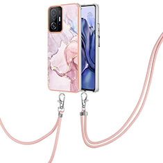 Coque Silicone Motif Fantaisie Souple Couleur Unie Etui Housse avec Laniere Strap Y05B pour Xiaomi Mi 11T 5G Rose