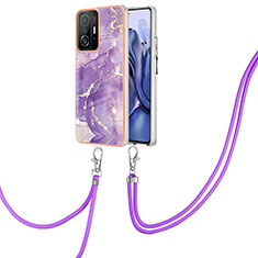 Coque Silicone Motif Fantaisie Souple Couleur Unie Etui Housse avec Laniere Strap Y05B pour Xiaomi Mi 11T 5G Violet