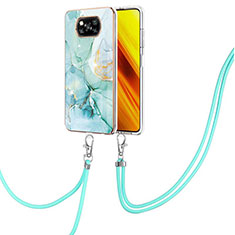 Coque Silicone Motif Fantaisie Souple Couleur Unie Etui Housse avec Laniere Strap Y05B pour Xiaomi Poco X3 NFC Vert