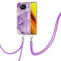 Coque Silicone Motif Fantaisie Souple Couleur Unie Etui Housse avec Laniere Strap Y05B pour Xiaomi Poco X3 NFC Violet