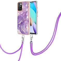 Coque Silicone Motif Fantaisie Souple Couleur Unie Etui Housse avec Laniere Strap Y05B pour Xiaomi Redmi 10 (2022) Violet