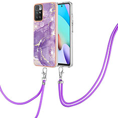 Coque Silicone Motif Fantaisie Souple Couleur Unie Etui Housse avec Laniere Strap Y05B pour Xiaomi Redmi 10 4G Violet