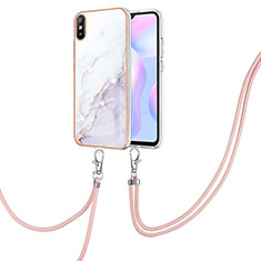 Coque Silicone Motif Fantaisie Souple Couleur Unie Etui Housse avec Laniere Strap Y05B pour Xiaomi Redmi 9AT Blanc