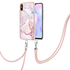 Coque Silicone Motif Fantaisie Souple Couleur Unie Etui Housse avec Laniere Strap Y05B pour Xiaomi Redmi 9AT Rose