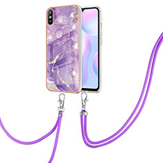 Coque Silicone Motif Fantaisie Souple Couleur Unie Etui Housse avec Laniere Strap Y05B pour Xiaomi Redmi 9i Violet