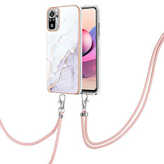 Coque Silicone Motif Fantaisie Souple Couleur Unie Etui Housse avec Laniere Strap Y05B pour Xiaomi Redmi Note 10 4G Blanc