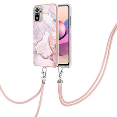 Coque Silicone Motif Fantaisie Souple Couleur Unie Etui Housse avec Laniere Strap Y05B pour Xiaomi Redmi Note 10 4G Rose