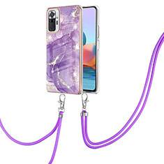 Coque Silicone Motif Fantaisie Souple Couleur Unie Etui Housse avec Laniere Strap Y05B pour Xiaomi Redmi Note 10 Pro Max Violet