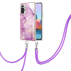 Coque Silicone Motif Fantaisie Souple Couleur Unie Etui Housse avec Laniere Strap Y05B pour Xiaomi Redmi Note 10 Pro Max Violet Clair