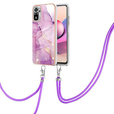 Coque Silicone Motif Fantaisie Souple Couleur Unie Etui Housse avec Laniere Strap Y05B pour Xiaomi Redmi Note 10S 4G Violet Clair