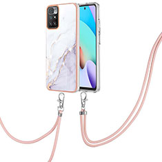 Coque Silicone Motif Fantaisie Souple Couleur Unie Etui Housse avec Laniere Strap Y05B pour Xiaomi Redmi Note 11 4G (2021) Blanc