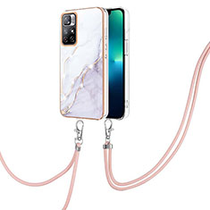 Coque Silicone Motif Fantaisie Souple Couleur Unie Etui Housse avec Laniere Strap Y05B pour Xiaomi Redmi Note 11 5G Blanc