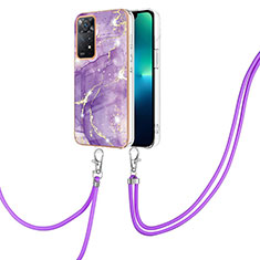 Coque Silicone Motif Fantaisie Souple Couleur Unie Etui Housse avec Laniere Strap Y05B pour Xiaomi Redmi Note 11 Pro 5G Violet