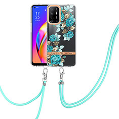 Coque Silicone Motif Fantaisie Souple Couleur Unie Etui Housse avec Laniere Strap Y06B pour Oppo A94 5G Cyan