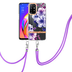 Coque Silicone Motif Fantaisie Souple Couleur Unie Etui Housse avec Laniere Strap Y06B pour Oppo A94 5G Violet