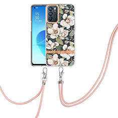 Coque Silicone Motif Fantaisie Souple Couleur Unie Etui Housse avec Laniere Strap Y06B pour Oppo Reno6 5G Blanc