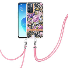 Coque Silicone Motif Fantaisie Souple Couleur Unie Etui Housse avec Laniere Strap Y06B pour Oppo Reno6 5G Violet