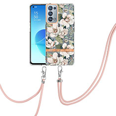 Coque Silicone Motif Fantaisie Souple Couleur Unie Etui Housse avec Laniere Strap Y06B pour Oppo Reno6 Pro+ Plus 5G Blanc