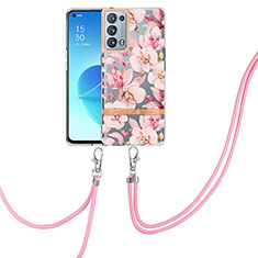 Coque Silicone Motif Fantaisie Souple Couleur Unie Etui Housse avec Laniere Strap Y06B pour Oppo Reno6 Pro+ Plus 5G Rose