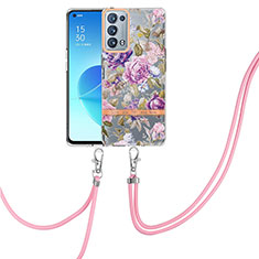 Coque Silicone Motif Fantaisie Souple Couleur Unie Etui Housse avec Laniere Strap Y06B pour Oppo Reno6 Pro+ Plus 5G Violet Clair