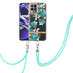 Coque Silicone Motif Fantaisie Souple Couleur Unie Etui Housse avec Laniere Strap Y06B pour Realme 8i Cyan