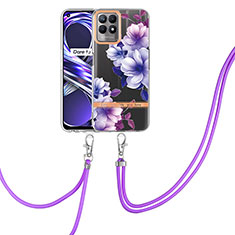 Coque Silicone Motif Fantaisie Souple Couleur Unie Etui Housse avec Laniere Strap Y06B pour Realme 8i Violet