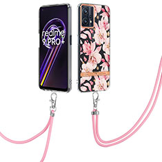 Coque Silicone Motif Fantaisie Souple Couleur Unie Etui Housse avec Laniere Strap Y06B pour Realme 9 4G Rose