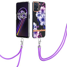 Coque Silicone Motif Fantaisie Souple Couleur Unie Etui Housse avec Laniere Strap Y06B pour Realme 9 4G Violet